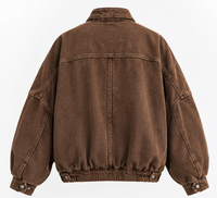 Blouson Bomber en Velours Côtelé Unisexe Décontracté Col Montant Fermeture Éclair Teint et Délavé Couleur Unie Manches Courtes Style Automne