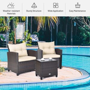 ชุดเฟอร์นิเจอร์ลานบ้านหวาย 3 ชิ้นพร้อมเบาะรองนั่งแบบซักได้ - Product Image 4