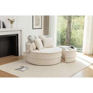 Poltrona a Botte Rotonda Oversize in Velluto con 5 Morbidi Cuscini, Divano per Soggiorno, Poltrona Relax con Poggiapiedi - Product Image 3
