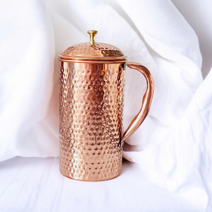 Handmade Hammered Copper Water <b>Jug</b> with Lid Premium Beverage Pitcher for Home Hotel Restaurant Party - Product Image 2