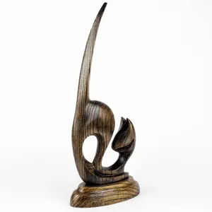 Escultura decorativa de gato sentado en madera, diseño curvo y liso, pieza decorativa de estilo contemporáneo para hogares modernos. - Product Image 2