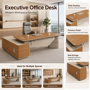 Escritorio Ejecutivo de Lujo con Gabinete de Retorno Izquierdo, Mesa de Madera para Jefe con Panel de Privacidad, Proveedor para Proyectos de Oficinas Corporativas - Product Image 2