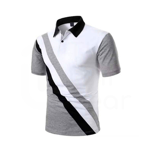 Polo à manches courtes pour homme, style décontracté, tricoté, à blocs de couleur, rayé, gris, blanc, noir - Product Image 4