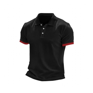 Camiseta Polo Negra Personalizada para Hombre, Camiseta de Golf Informal de Algodón de Manga Corta con Ribete Rojo en Contraste, Fabricante de Ropa Deportiva al por Mayor - Product Image 1