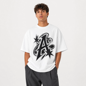 T-shirt imprimé décontracté surdimensionné à manches courtes, respirant, effet délavé, style streetwear vintage, 100 % coton, personnalisable - Product Image 6