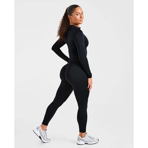 Custom Logo Fall Solid Long Sleeves Yoga <b>Rompers</b> <b>Women</b> Ladies Jogging Wear 2026 New Style One Piece Stretch Bodycon Jumpsuit - Product Image 4