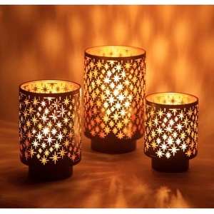 Brass Lantern Candle Holder With Geometric Cutout Design Red Inner Glass Home Decoration <b>Heat</b> Resistant - Product Image 6