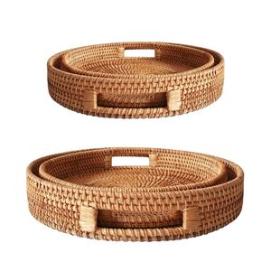 Wicker Rattan <b>Basket</b>/<b>Tray</b> Handmade Eco-Friendly Home Decor Available in 2 Sizes for Serving Breakfast Coffee and Tea - Product Image 1