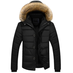 Men's Winter Parka Jacket Fur Hooded Puffer <b>Coat</b> <b>Zipper</b> Closure Stand Collar Front Logo Solid Color Polyester Filling 6XL Size - Product Image 1