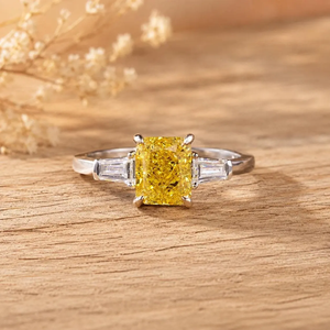 Radiant & Baguette Lab Grown Diamond IGI Certified DEF Color VS VVS Clarity 10K 14K 18K Solid Gold Wedding Ring <b>Three</b> Stone Ring - Product Image 5