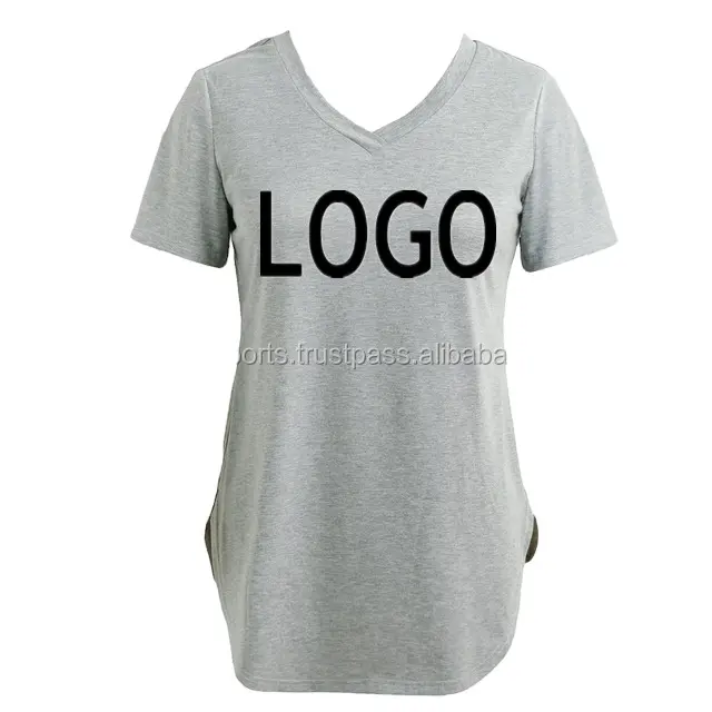 En gros Mode Chaude 100% coton V cou femmes t-shirts v cou t chemises pour dames grande taille t-shirts