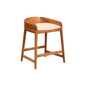 Taburete de Bar Moderno de Madera de Teca con Reposabrazos y Asiento Acolchado - Product Image 1