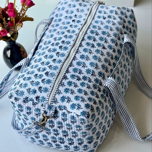 High Quality Lightweight Floral Cotton Quilted Duffel <b>Bag</b> Zipper Large Capacity Hand Block Printed Indian Style for <b>Weekend</b> - Product Image 1