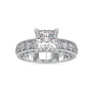 Anillo de Compromiso y Boda de Moissanita con Corte Princesa, Plata de Ley Bañada en Oro Blanco, Joyería Elegante y de Lujo para Fiesta, Regalo - Product Image 1