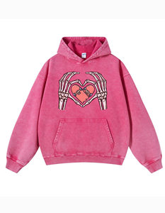 Oversized Gray Hoodie With Skeleton Hands <b>Heart</b> Skateboard Print Unisex Casual Fleece Sweatshirt Autumn Streetwear - Product Image 3