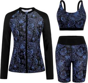 Ensemble de 3 pièces pour femmes, haut de maillot de bain à manches longues, séchage rapide, soutien-gorge de sport, short taille haute, vêtements d'entraînement - Product Image 6
