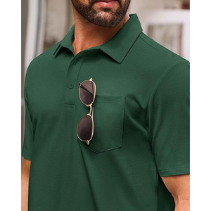 Polo de Algodón Piqué para Hombre - Camisa de Golf de Manga Corta con Bolsillo, Estilo Clásico Casual que Absorbe la Humedad - Product Image 4
