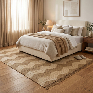 Tapis DECORDEC en laine beige naturelle, à motif floral, tissage plat, antidérapant, écologique, motif neutre, pour salon, hôtel - Product Image 3