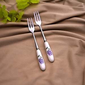 Timeless Serene Lavender Print Stainless Steel Dessert Forks Mini <b>Small</b> Size Fruit Forks Set of 2 for Restaurant or Home Use - Product Image 1