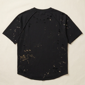 เสื้อยืดผู้ชายสีดำลายขาดๆ แบบดิจิตอลพิมพ์ลายกราฟิก สไตล์โกธิค สตรีทแวร์ วินเทจ ลุคซักยับ ผ้าถัก ทรงโอเวอร์ไซส์ แขนสั้น ผ้าฝ้าย - Product Image 2
