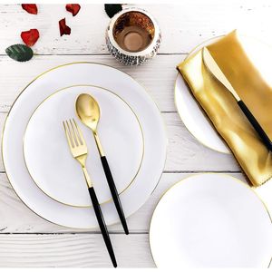Set di posate in plastica dorata da 102 pezzi, include 34 forchette in plastica, collezione di posate usa e getta con manico nero, posate dorate - Product Image 2