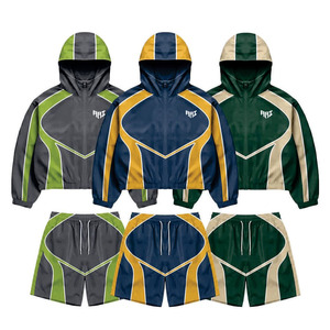 <b>Y2K</b> Streetwear Men's Casual <b>Vintage</b> Style 2-Piece Polyester Breathable Reflective Piping Windbreaker Short Sets Summer Wear USA - Product Image 6