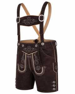<b>Men's</b> Bavarian Vintage <b>Leather</b> Material High Waist Embroidered Floral Pattern Breathable Button Fly Bermuda Length Casual <b>Shorts</b> - Product Image 3