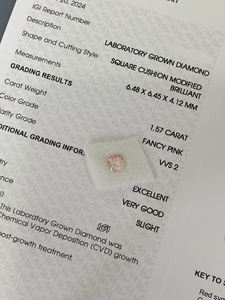 Diamants roses fantaisie en vrac, taille coussin, 1-3 carats, 1,56 carat, 1,57 carat, certifiés IGI, cultivés en laboratoire CVD pour la joaillerie (vente en gros) - Product Image 5