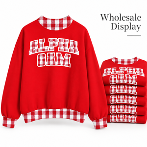 Sudadera Oversize Personalizada para Mujer con Cuello Alto, Ribete de Gingham, Apliques y Letras Bordadas, Estilo Sorority, Venta al por Mayor, Marca Privada - Product Image 4