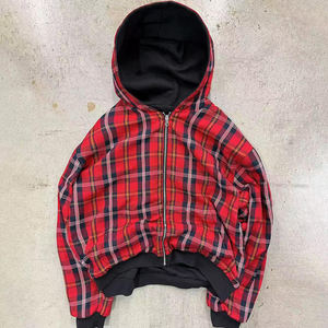 Sweat-shirt en flanelle à carreaux surdimensionné en coton 100% de haute qualité avec logo personnalisé, fermeture éclair double réversible, capuche réversible - Product Image 2