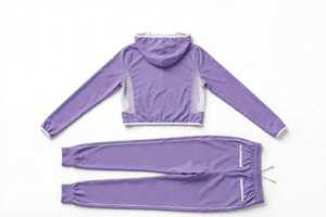 Conjunto Deportivo de 2 Piezas para Mujer, Color Morado, con Capucha, Impermeable, de Forro Polar, Chaqueta Corta con Cierre y Pantalones Deportivos de Malla - Product Image 2