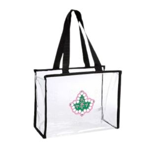 Sac fourre-tout transparent pour stade avec broderie du blason, poignée noire, sac de transport transparent, sac de rangement tendance pour événements et voyages - Product Image 1