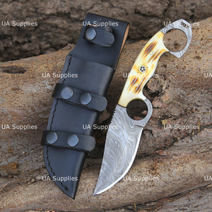 Cuchillo de acampada de hoja fija de acero de Damasco de grado industrial UA Supplies, mango de cuero, punta caída, 0.5mm de grosor, 9 pulgadas, 1 unidad - Product Image 5