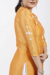 Cotton Champa Hand Embroidered <b>Kurta</b> Elegant <b>Women</b>’s Kurti Stylish Sleeve Ethnic Tunic for Casual Office - Product Image 4