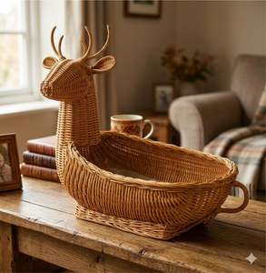 Cesta de Ratán Hecha a Mano con Diseño de Ciervo - Product Image 3
