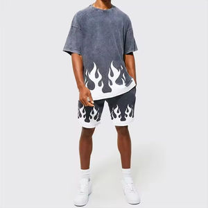 Short Sleeves Men's T-<b>Shirt</b> <b>Flame</b> Print Acid Washed 100% Cotton Street Wear Casual O-Neck Jersey Knitted Breathable 180g - Product Image 5