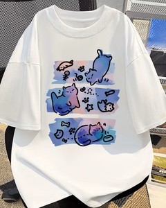 เสื้อยืดแขนสั้นพิมพ์ลายธีมแมวสำหรับผู้ชายฤดูร้อนสำหรับเด็กผู้ชาย/ทรงหลวมขนาดพลัส ผ้าฝ้าย 100% ระบายอากาศได้ดี - Product Image 1