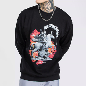 Custom Logo High Quality 100% Cotton 370/430 GSM Fleece Crewneck Printed Loose <b>Long</b> Winter <b>Sweatshirt</b> for Men 2 Pcs - Product Image 3