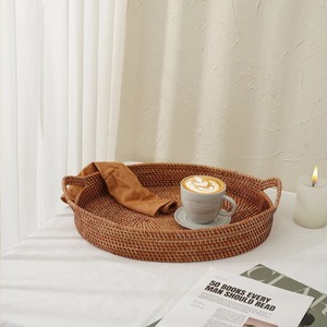 Rattan serving trays with handles stylish wooden tray set kitchen <b>tabletop</b> decor <b>storage</b> supplies - Product Image 6
