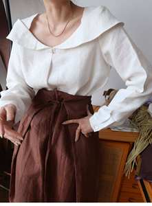 Blusa de Cáñamo Estilo Francés para Mujer, Vintage Hepburn, Elegante, Favorecedora, Cuello Holgado, Transpirable, para Uso Diario - Product Image 4