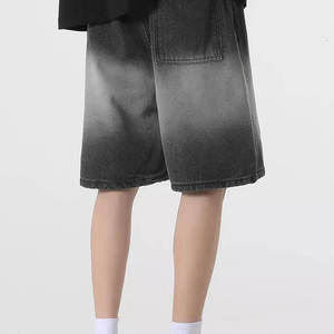 Men's <b>Black</b> Ripped Denim Bermuda <b>Shorts</b> Mid Waist Button Fly Casual Style 100% Cotton Woven Fabric Breathable Solid Color - Product Image 2
