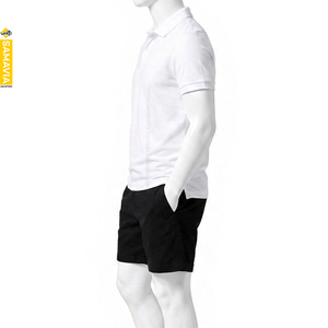 SAMAVIA Polo Homme Blanc à Manches Courtes Couleur Unie Décontracté Tissu Oxford Tissé Coupe Classique Boutons Fabricant - Product Image 3