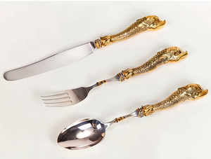 Ensemble de couverts Royal Dragon Handle en acier inoxydable, couteau, fourchette, cuillère, finition miroir haute brillance, vaisselle durable pour les occasions de mariage - Product Image 1