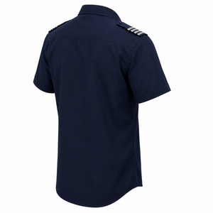 Chemise d'uniforme de sécurité bleu marine à manches courtes pour homme avec bandes sur les épaules et poches poitrine, idéale pour les agents de sécurité, tenue d'été - Product Image 3