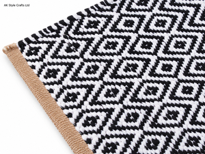 Luxury Soft Black White Puzzle Pattern Cotton <b>Door</b> <b>Mat</b> Non-Slip Rubber Backing Handmade Pet Friendly Eco-Friendly for Home Use - Product Image 4