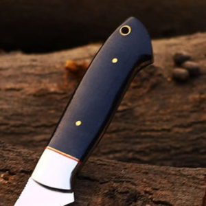Cuchillo de Caza de Hoja Fija Plateada con Mango Negro y Funda de Cuero Marrón Repujado, Cuchillo Utilitario para Supervivencia y Camping al Aire Libre - Product Image 2
