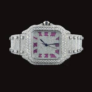 Full Iced Out Round Cut Moissanite Diamond Luxury <b>Watch</b> With Classic Pink Roman Numerals Features Diamond <b>Watch</b> Gift for <b>Girls</b> - Product Image 1