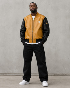Blouson Bomber en Cuir PU pour Homme avec Motifs Patchwork, Col Rabattu, Fermeture Éclair, Style Décontracté pour l'Automne - Product Image 4