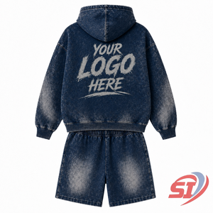 Custom <b>Men</b> Acid Wash 100% Cotton 320g Hoodie Set Streetwear Sweatshirt Shorts OEM ODM Private Label Wholesale - Product Image 2
