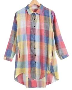 Vestido Camisero Largo a Cuadros Multicolor Personalizado para Mujer, Estilo Túnica Casual con Botones, Corte Holgado y Oversize, Ideal para Otoño y Primavera - Product Image 1